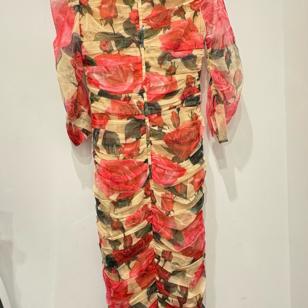 Dolce & Gabbana Red and Green Floral Long Sleeve Dress